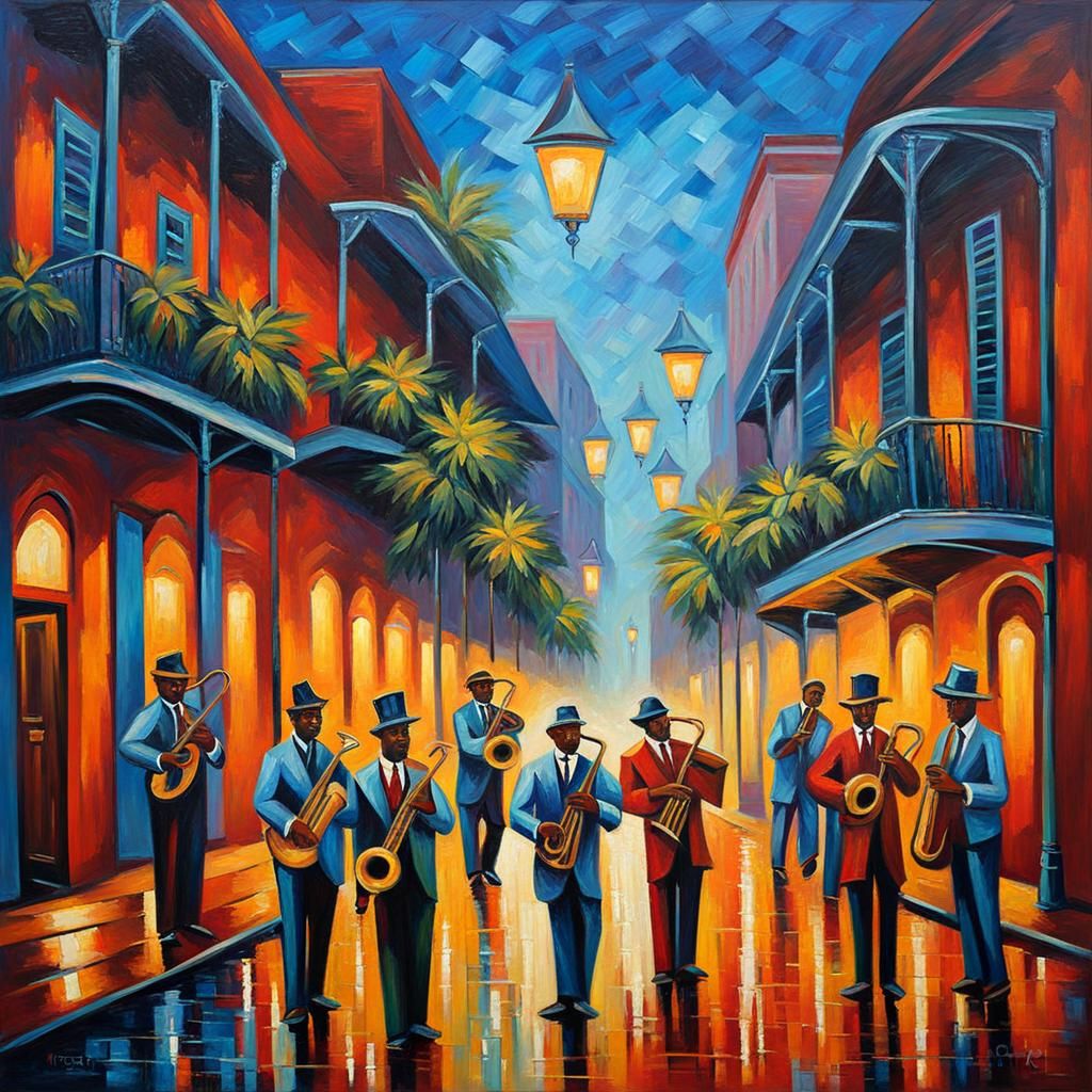New Orleans Jazz Musicians in Expressionist Oil Painting