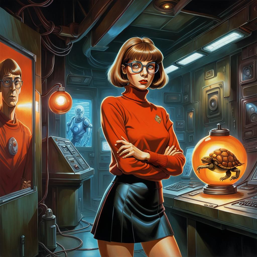 Cyberpunk Velma in Haunted House, Chrome Portrait