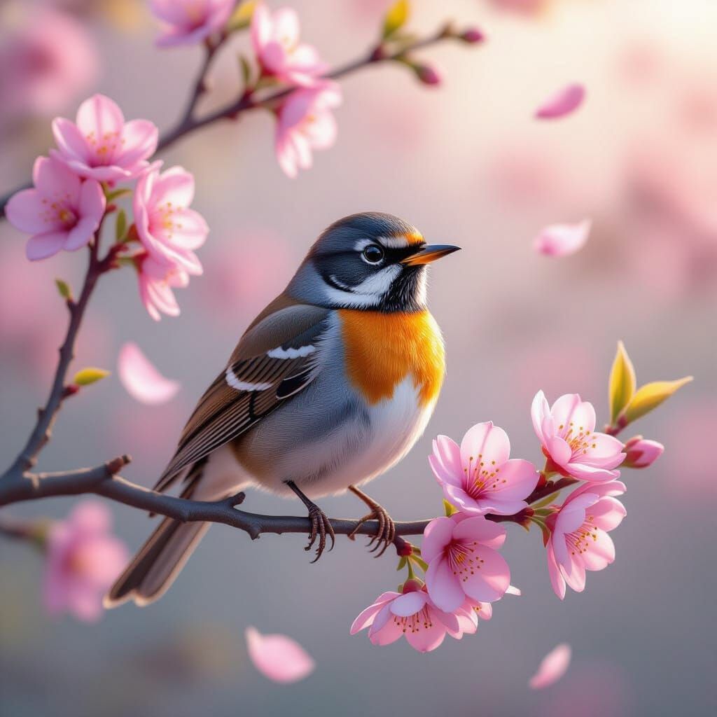 Robin in Flowering Tree, 3D Anime Art