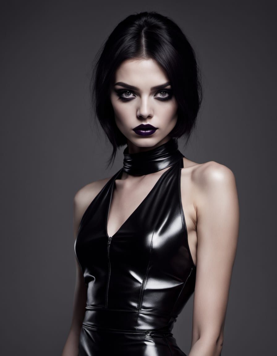 Dark, Edgy Goth Model in Black Dress
