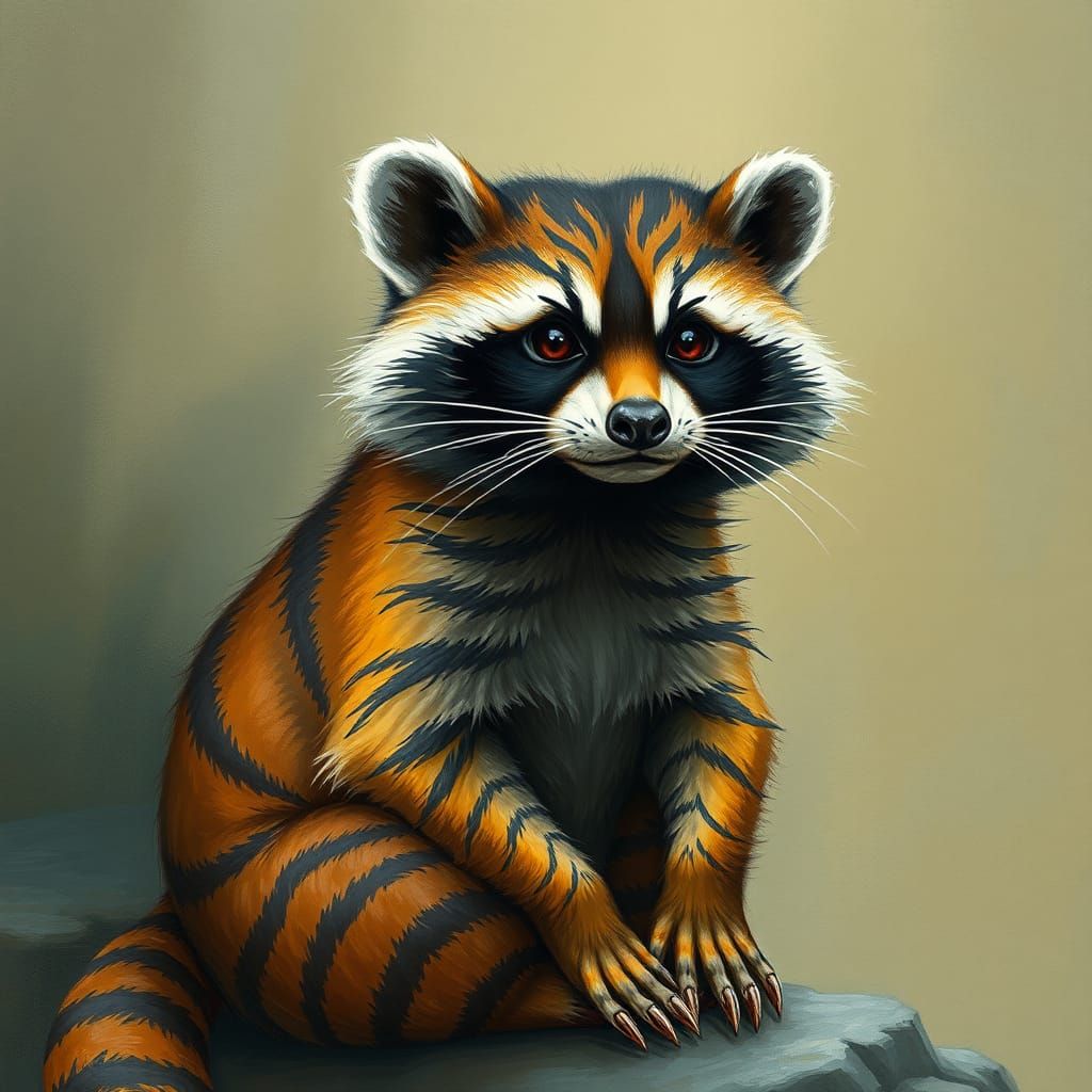 Regal Raccoon with Tiger Stripes, Digital Painting