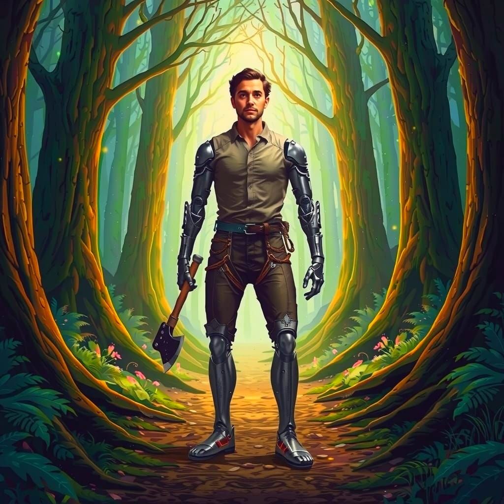 Tin Woodsman with Axe in Forest