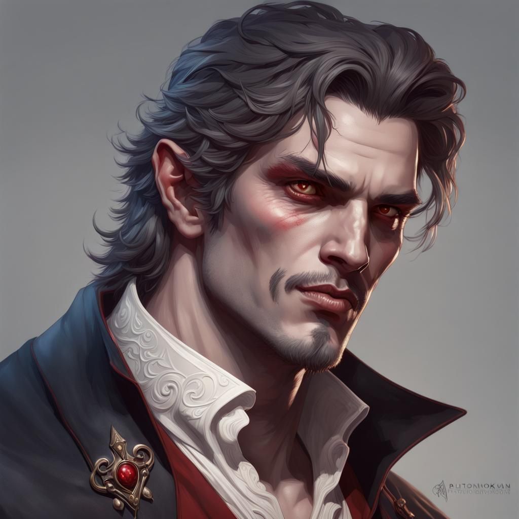 Handsome Vampire Portrait in Hyperdetailed Digital Art Style