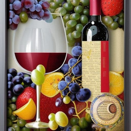 Wine Still Life in Colorful Impasto Collage