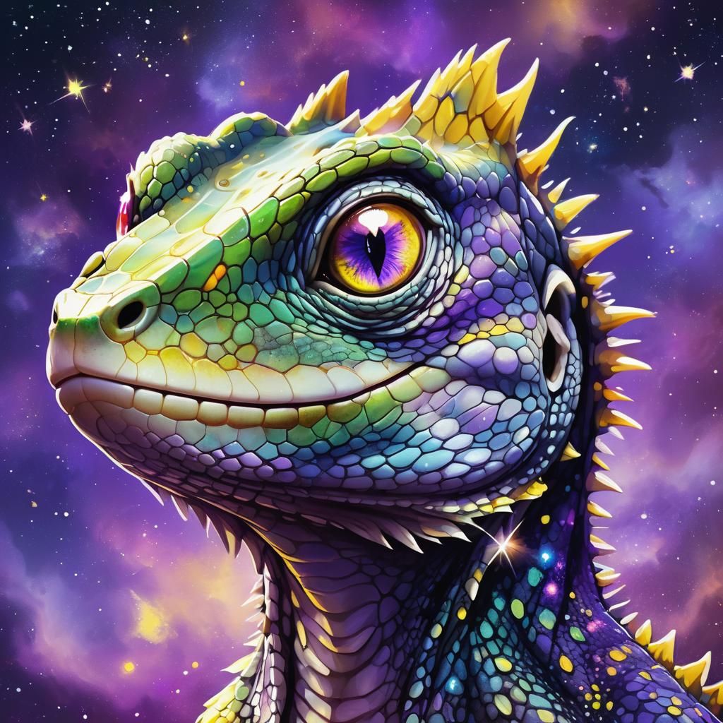 Anime Lizard Portrait in Nebula Starlight