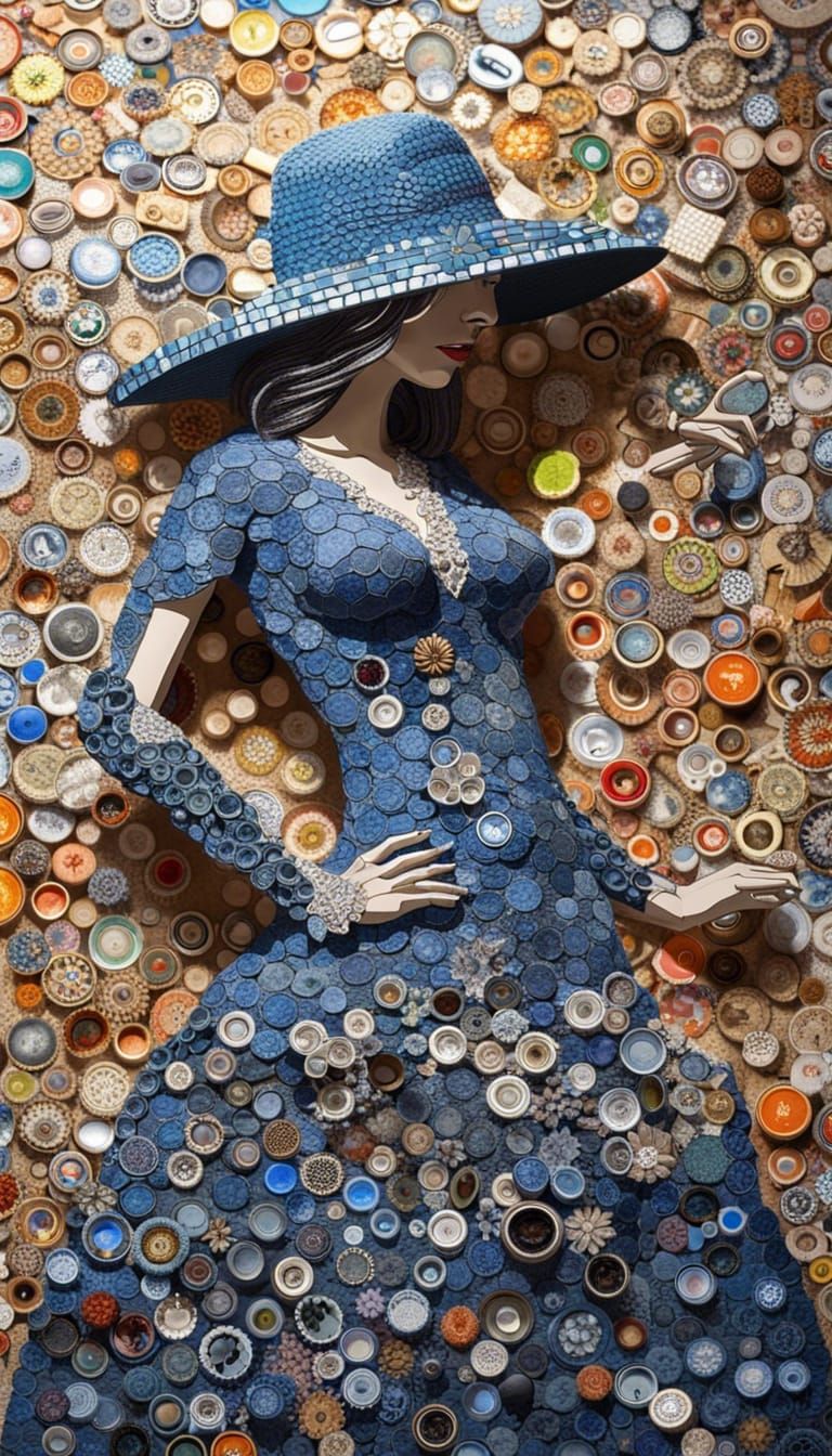 Detailed Sculpture of Woman in Bottle Cap Mosaic