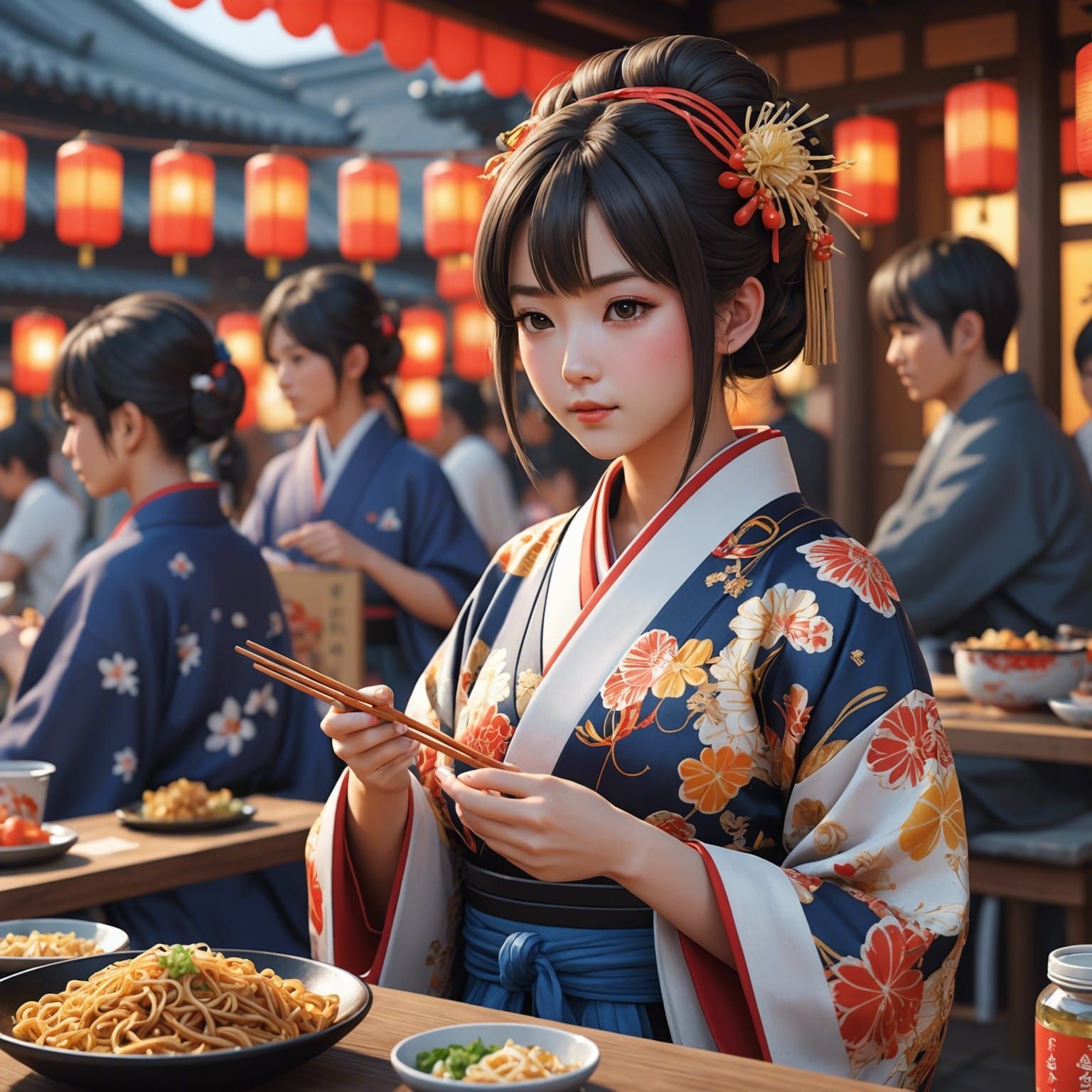 Trendy Kimonos at Japanese Festival: 3D Anime Art