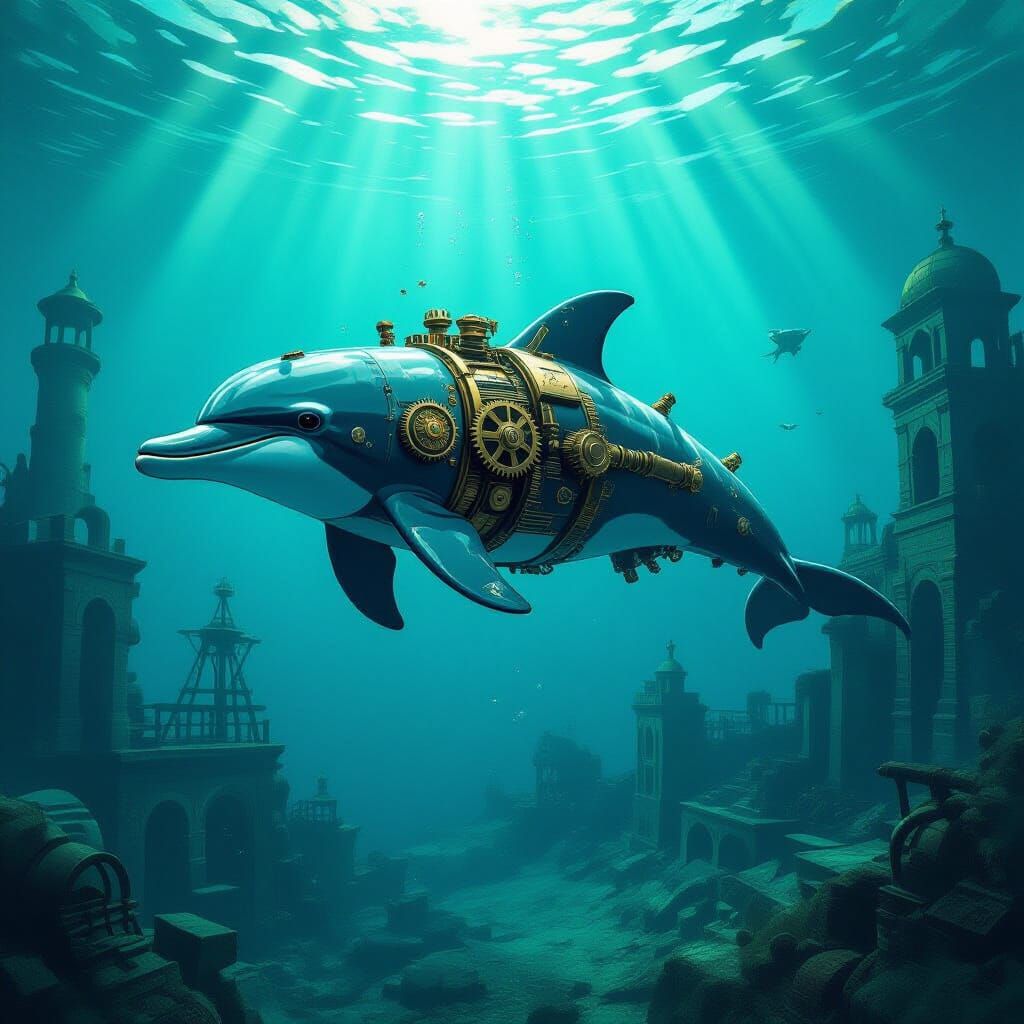 Steampunk Dolphin in Sunken City Ruins