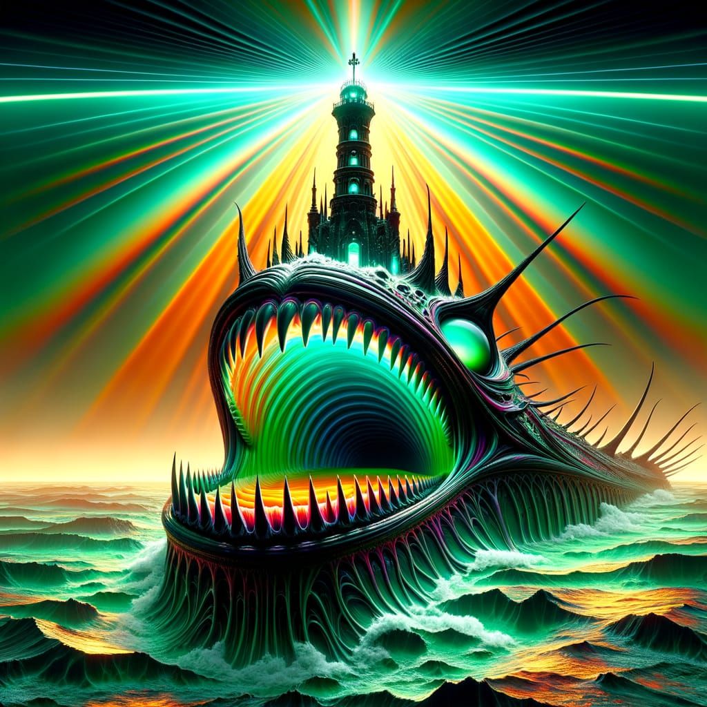Surreal Martian Cyclops Lighthouse in Gothic Style