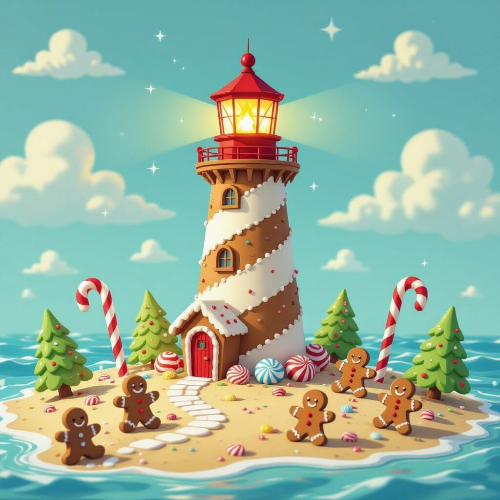 Whimsical Gingerbread Lighthouse on Sugary Beach