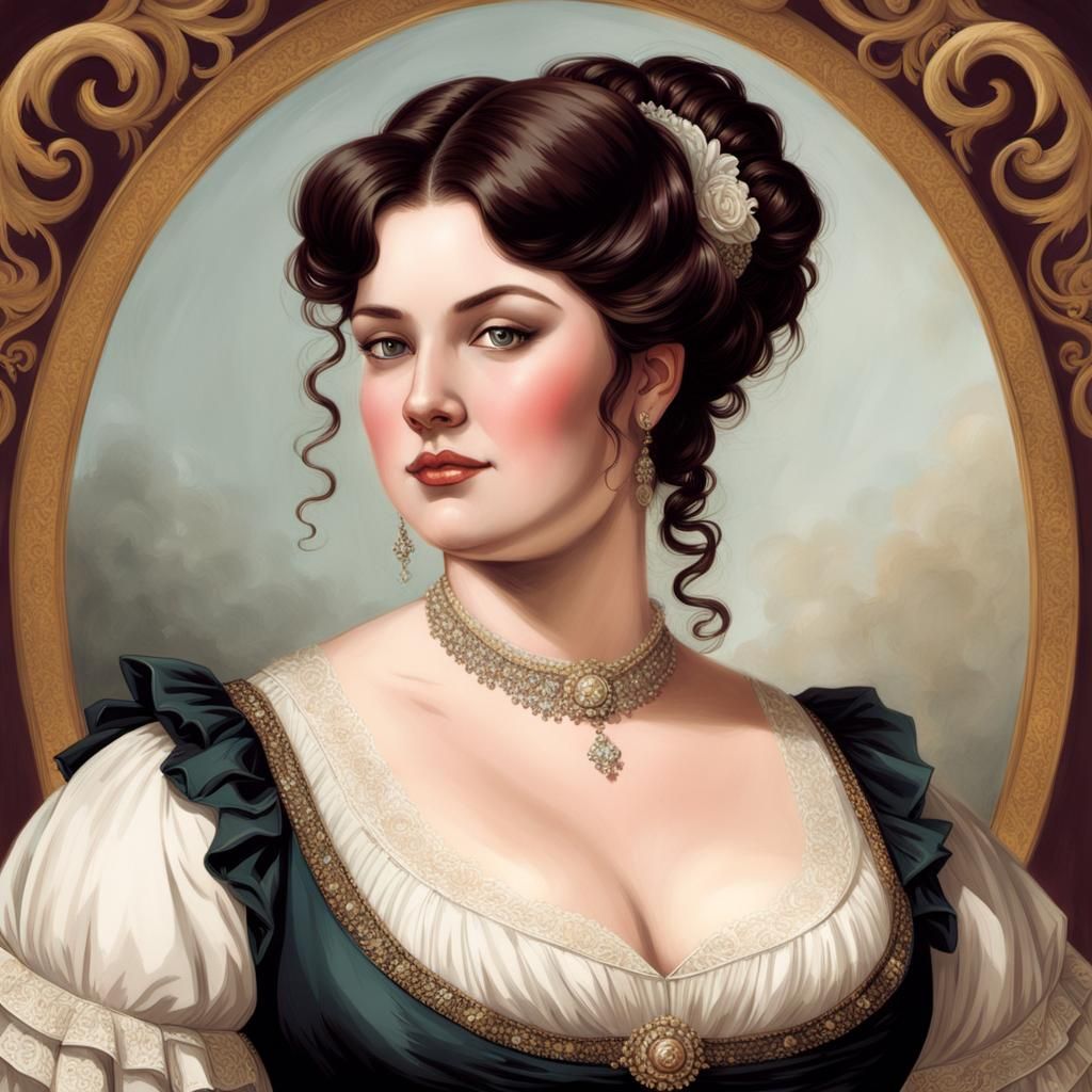 Chubby Regency Woman in Ballroom Portrait