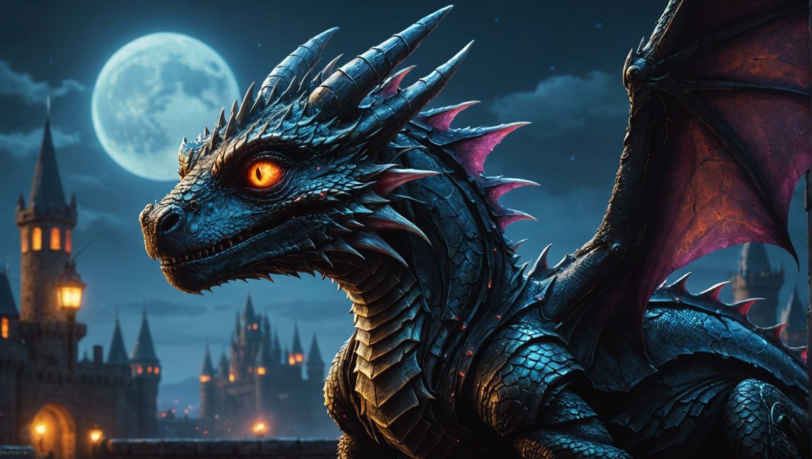 Richly Textured Dragon Portrait in Moonlight