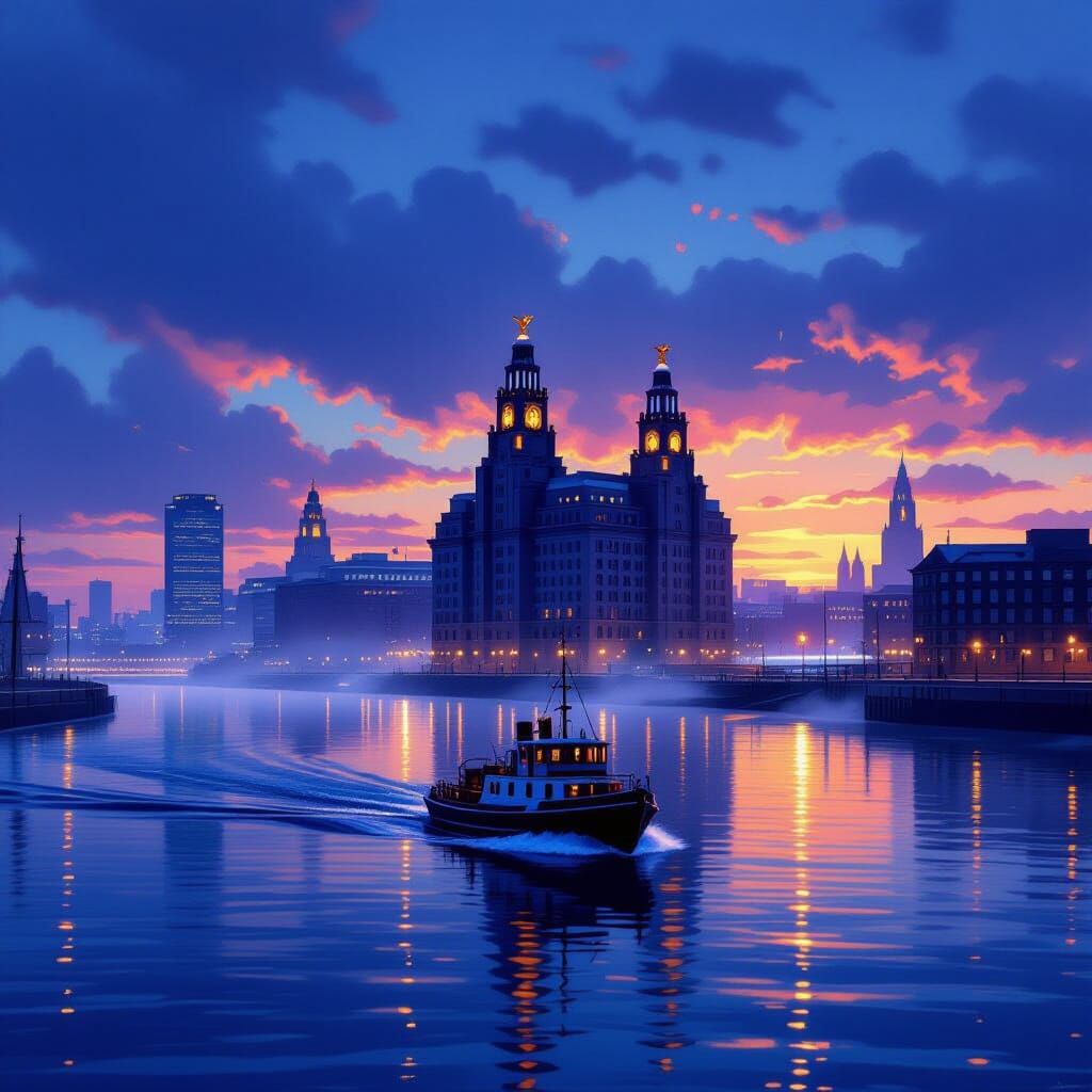 Liverpool Skyline at Dusk Matte Painting