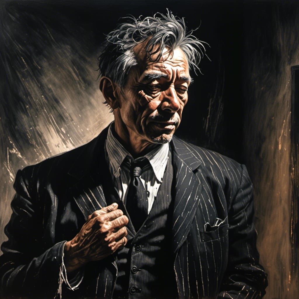 Man in Black Suit Portrait in Chalk Style