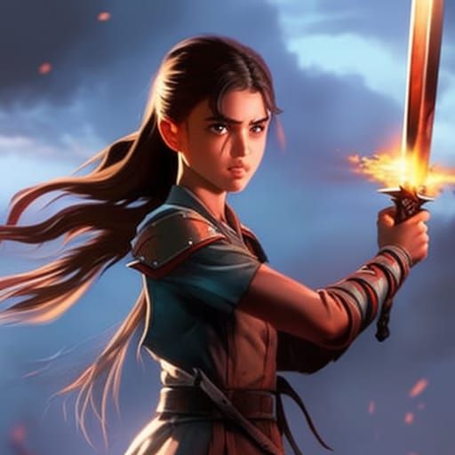 Brave Girl Fights Darkness with Broken Sword
