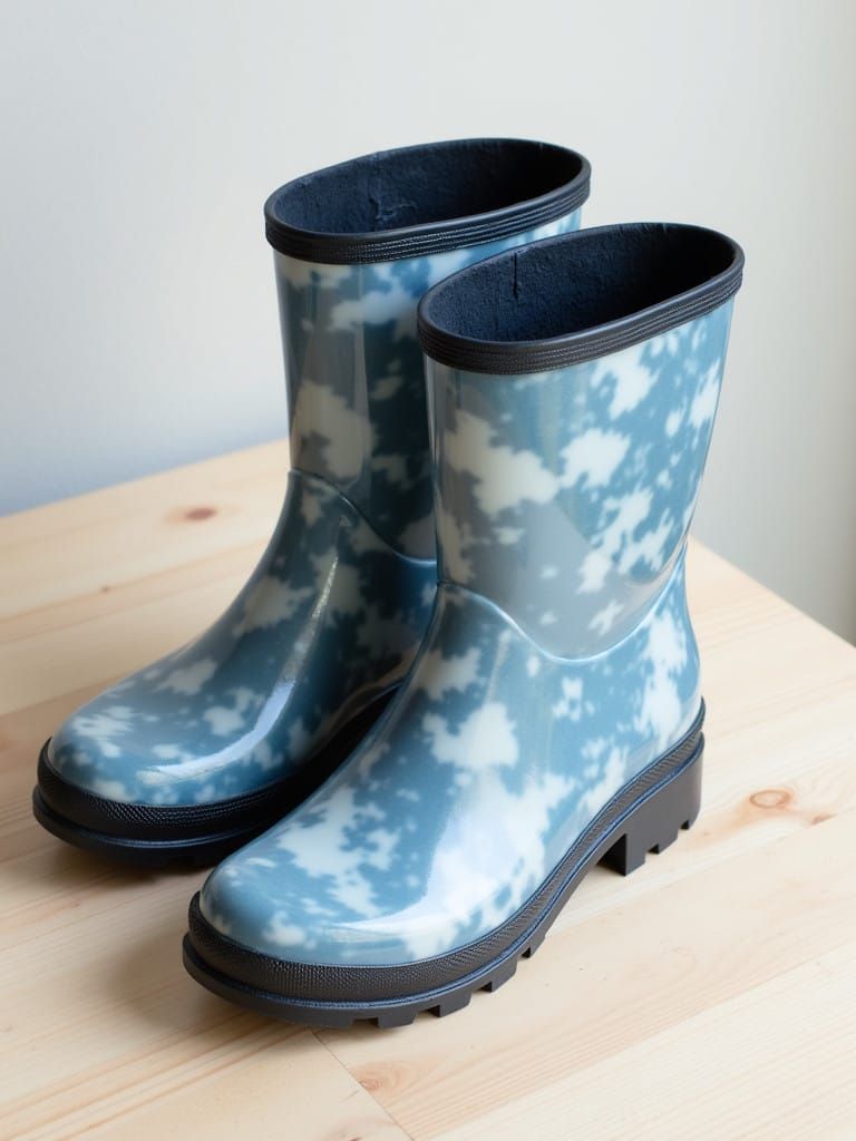 Stylish Rubber Boots in Cloudy Blue and White Pattern