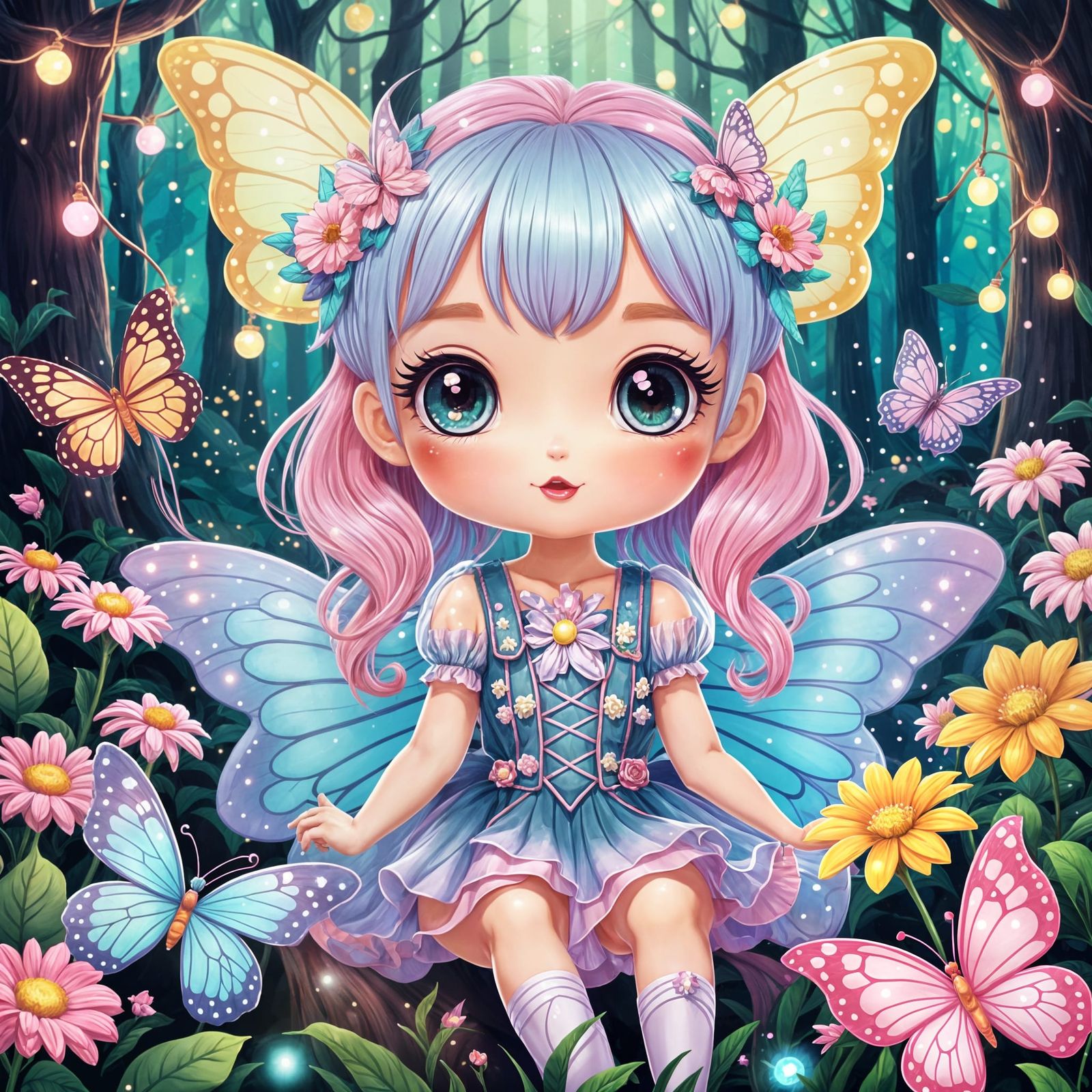 Cute Kawaii Fairy in Enchanted Forest
