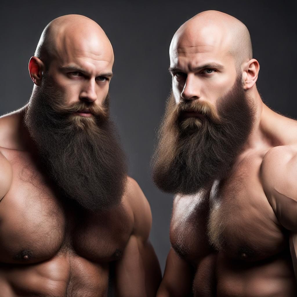 Fantasy Warriors: Identical Bald Twins with Beards