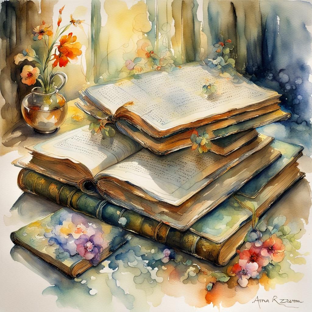Valuable Old Book on Table in Watercolour Style