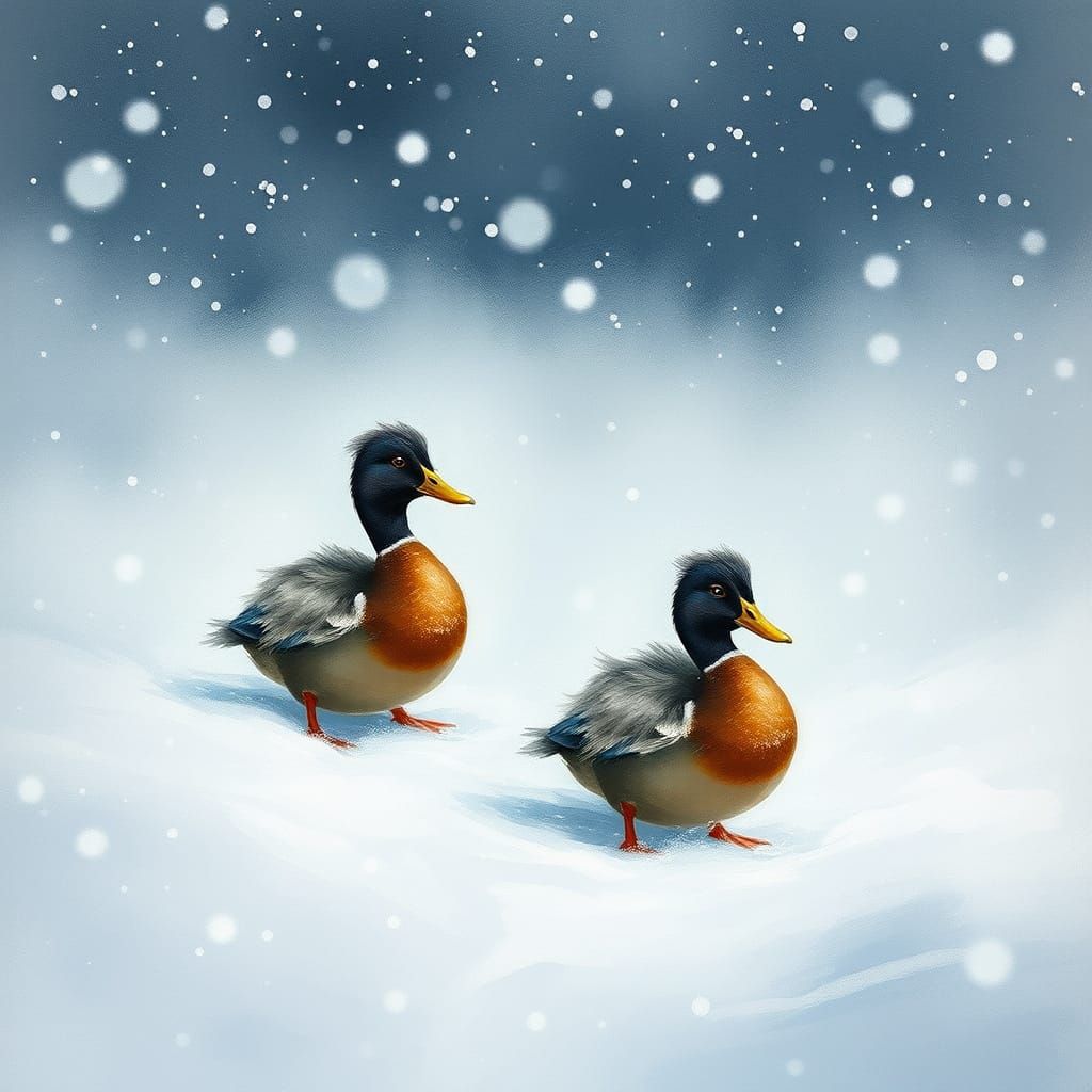 Ducks in Whimsical Winter Wonderland