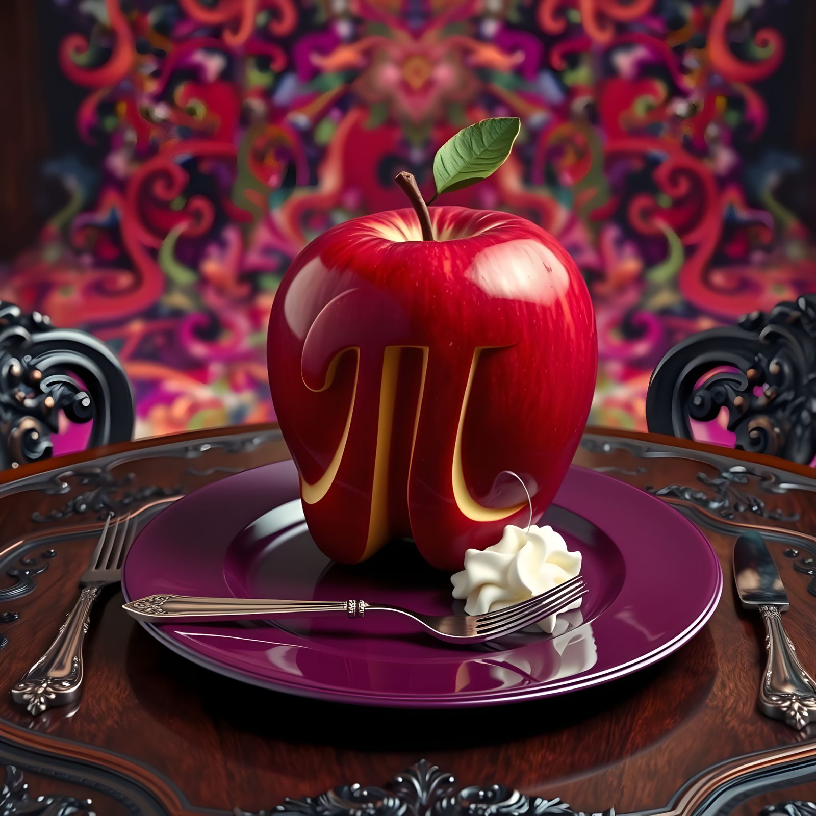 Whimsical Pi Apple Delight in a Fantastical Setting