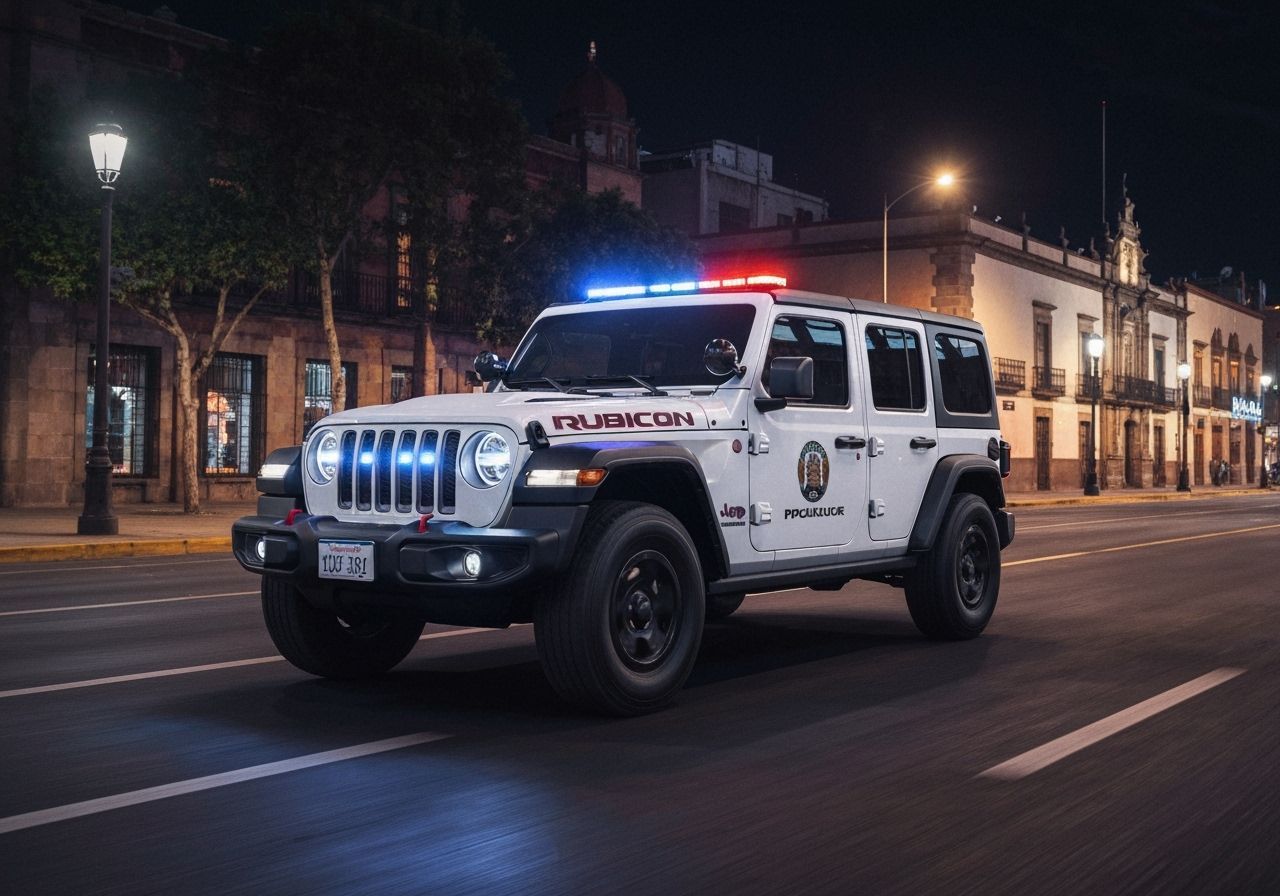 Mexican Police Jeep Wrangler Patrol Car in Mexico City