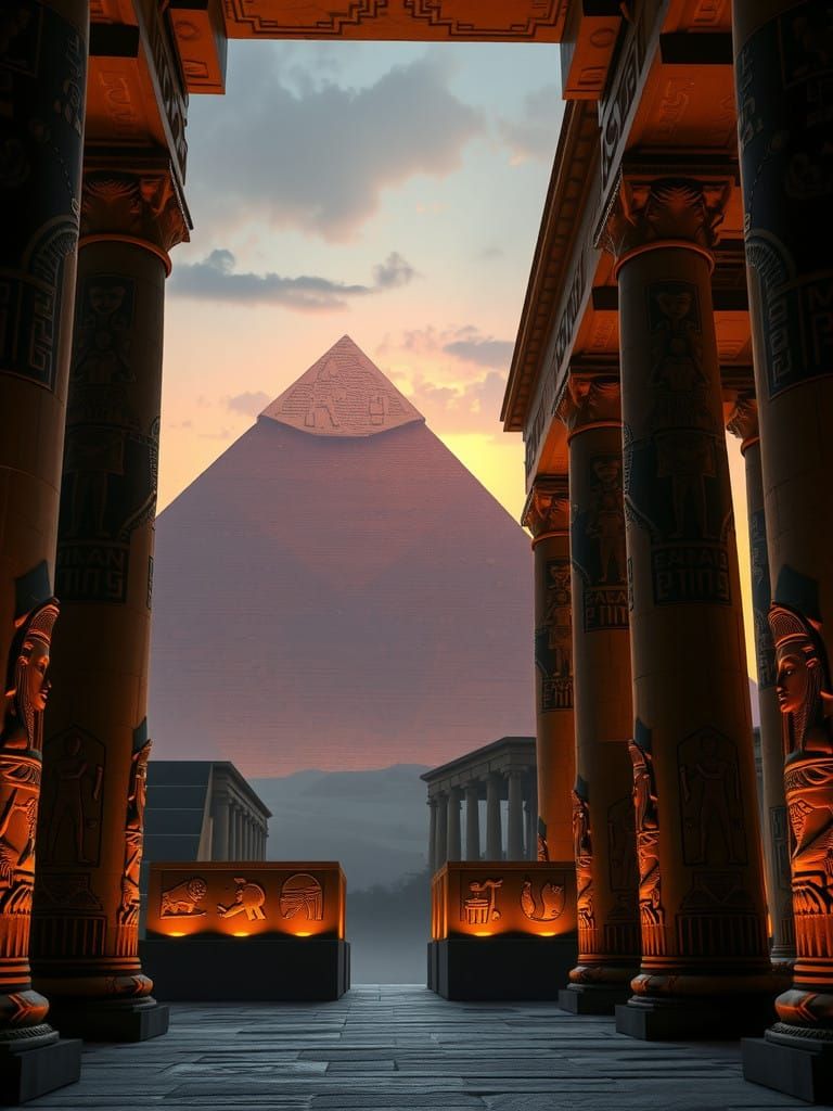 Surreal Egyptian Pharaonic Temple Entrance at Dusk