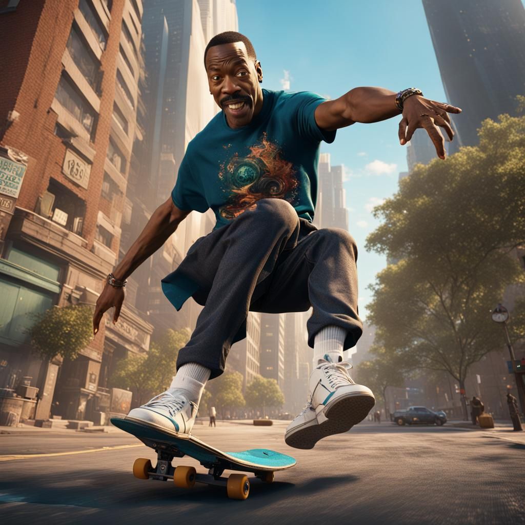 Eddie Murphy Kickflip in Detailed Fantasy Art