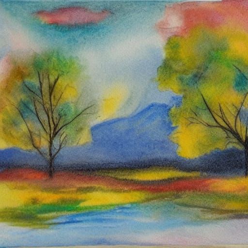 Whimsical Childhood Landscape in Watercolor