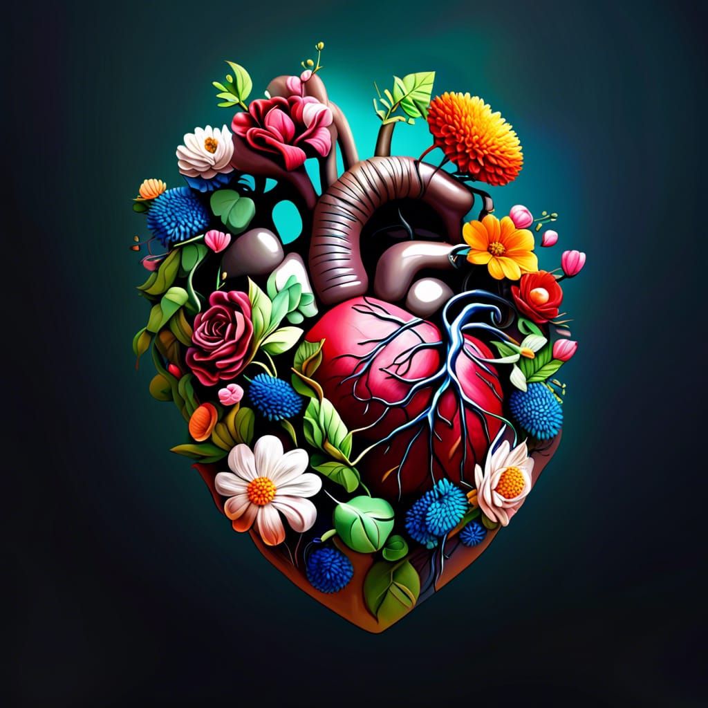 Flowers Bloom from a Human Heart: Hyperrealistic Art