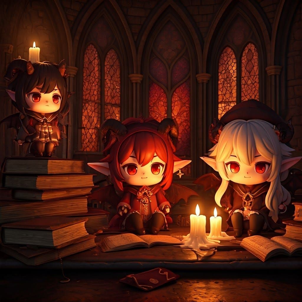 Cute Demon Students in Mystical School, 3D Anime Art