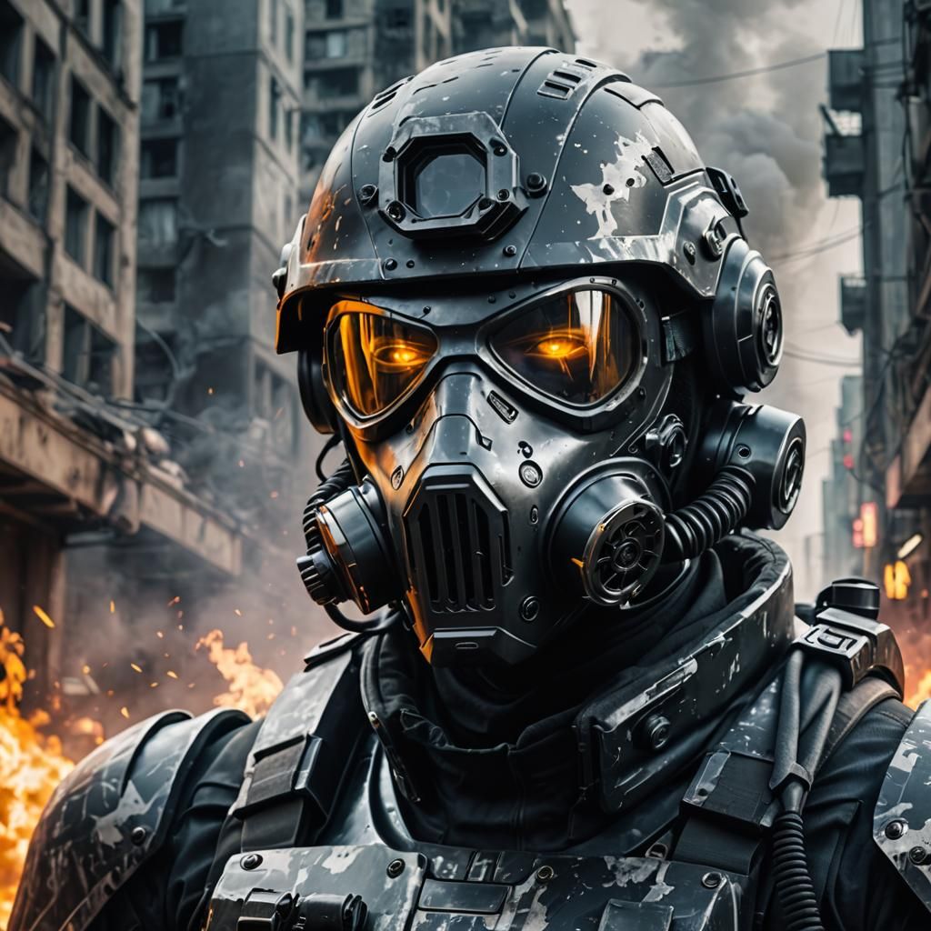 Futuristic Soldier Portrait with Lasercannon