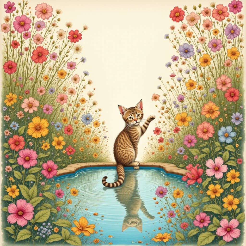 Retro Whimsical Watercolor Illustration of a Playful Kitten ...
