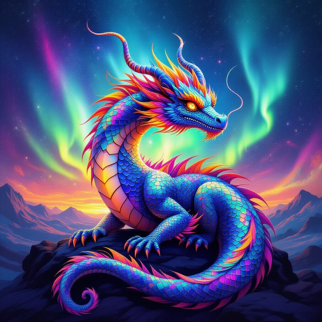 Psychedelic Dragon in Cosmic Aurora Borealis