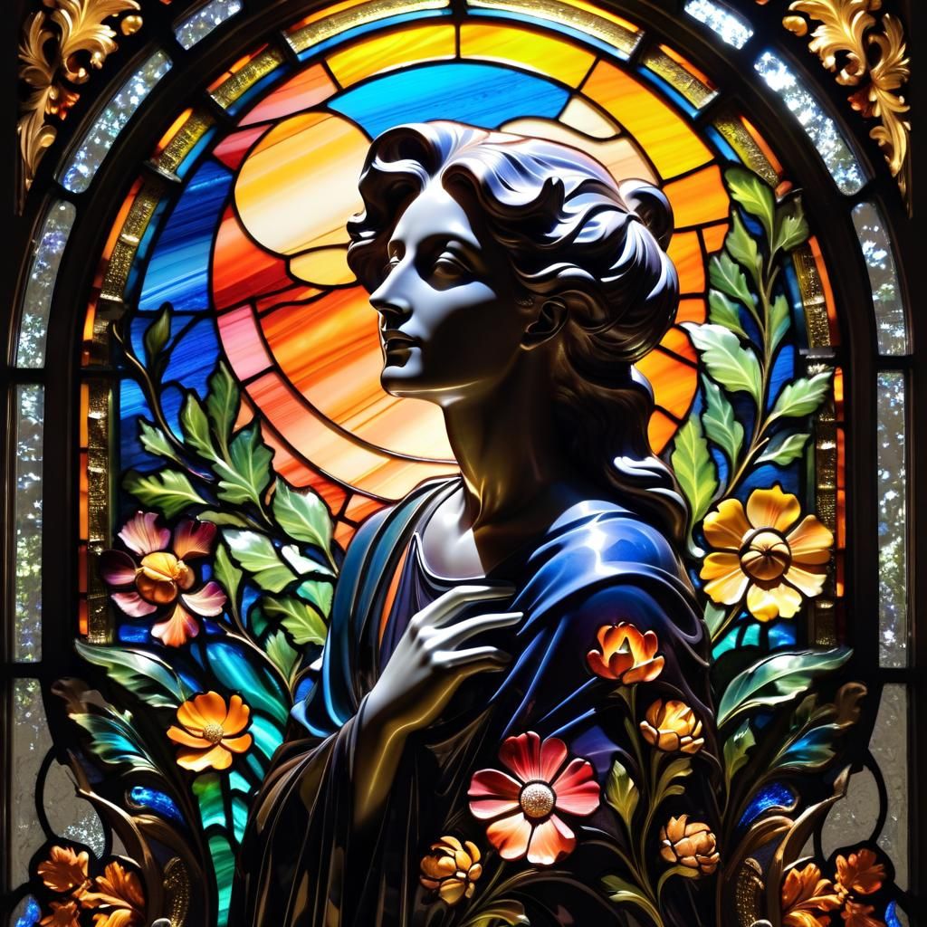 Psychedelic Silhouette Sculpture in Stained Glass