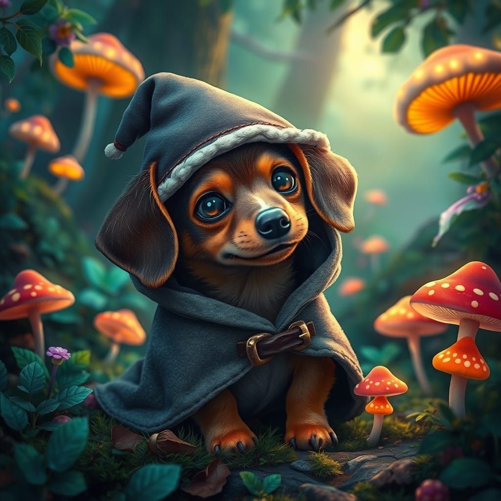 Mystical Wiener Dog in Whimsical Forest
