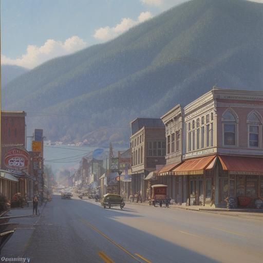 Pikeville, Kentucky Main Street in 1961, Oil Painting