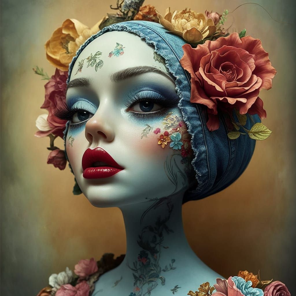 Surreal Portrait of a Round-headed Figure in Art Deco Style