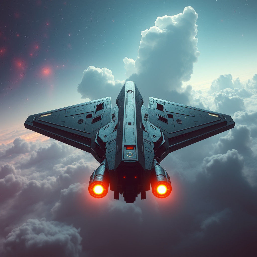 Futuristic Scout Ship Faces Bird-Shaped Nebula