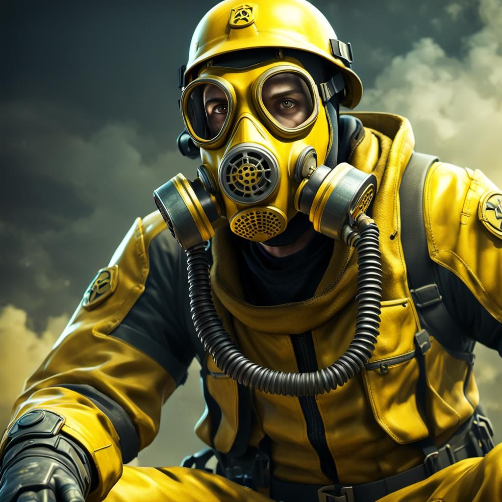 Yellow Gas Mask Man in 3D Rendering