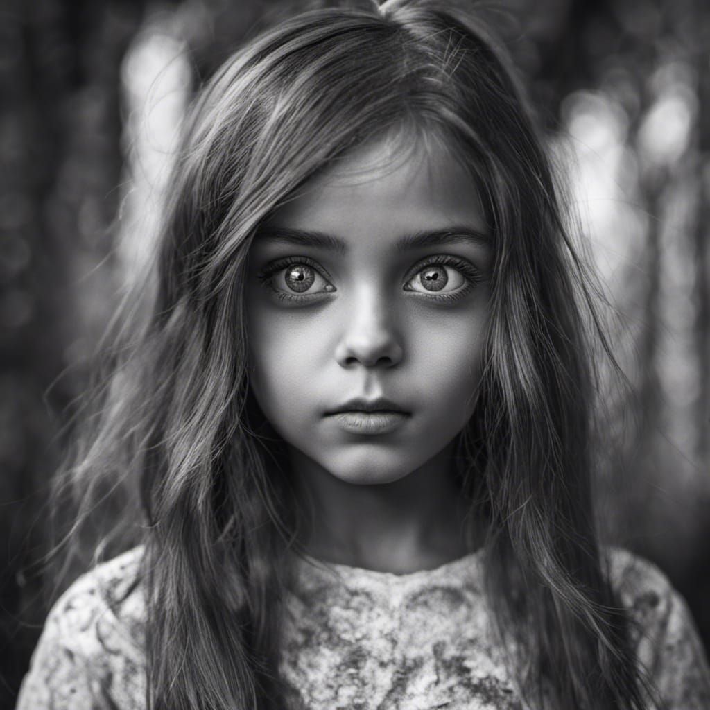 Monochrome Portrait of a Girl with Large Eyes