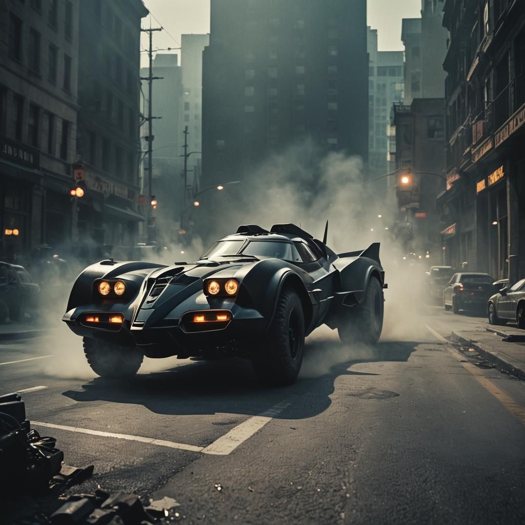 Dramatic Cinematic Batmobile Film Still