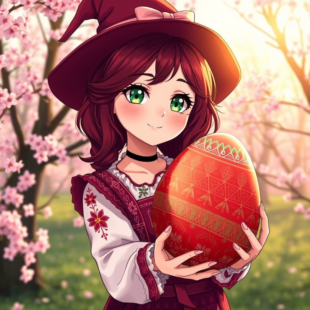 Anime Woman in Traditional Russian Folk Costume with Easter ...