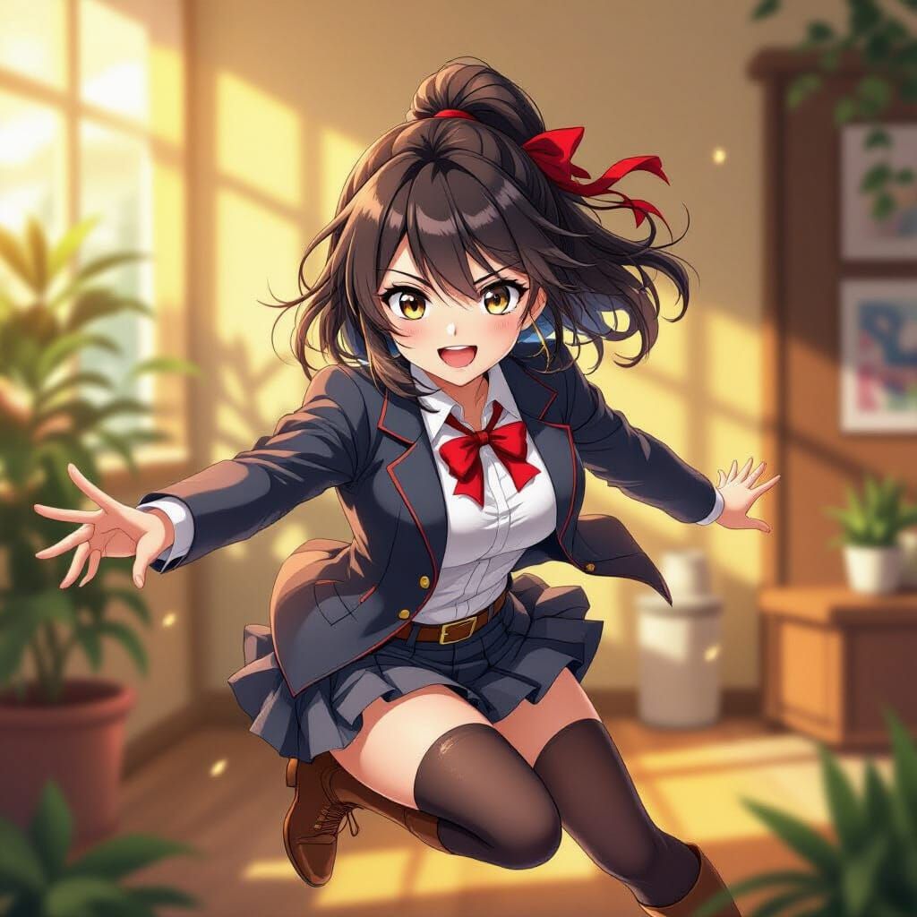 Anime Daredevil Woman in Golden Hour Light