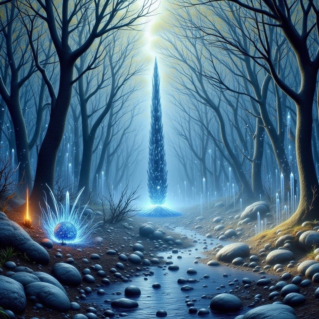 Crystalline Forest Landscape in Silver and Gold