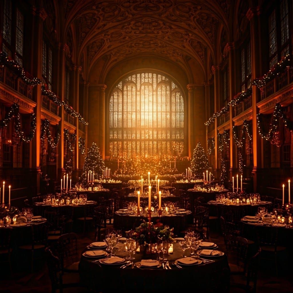 Luxurious Christmas Party in Grand, Ornate Hall
