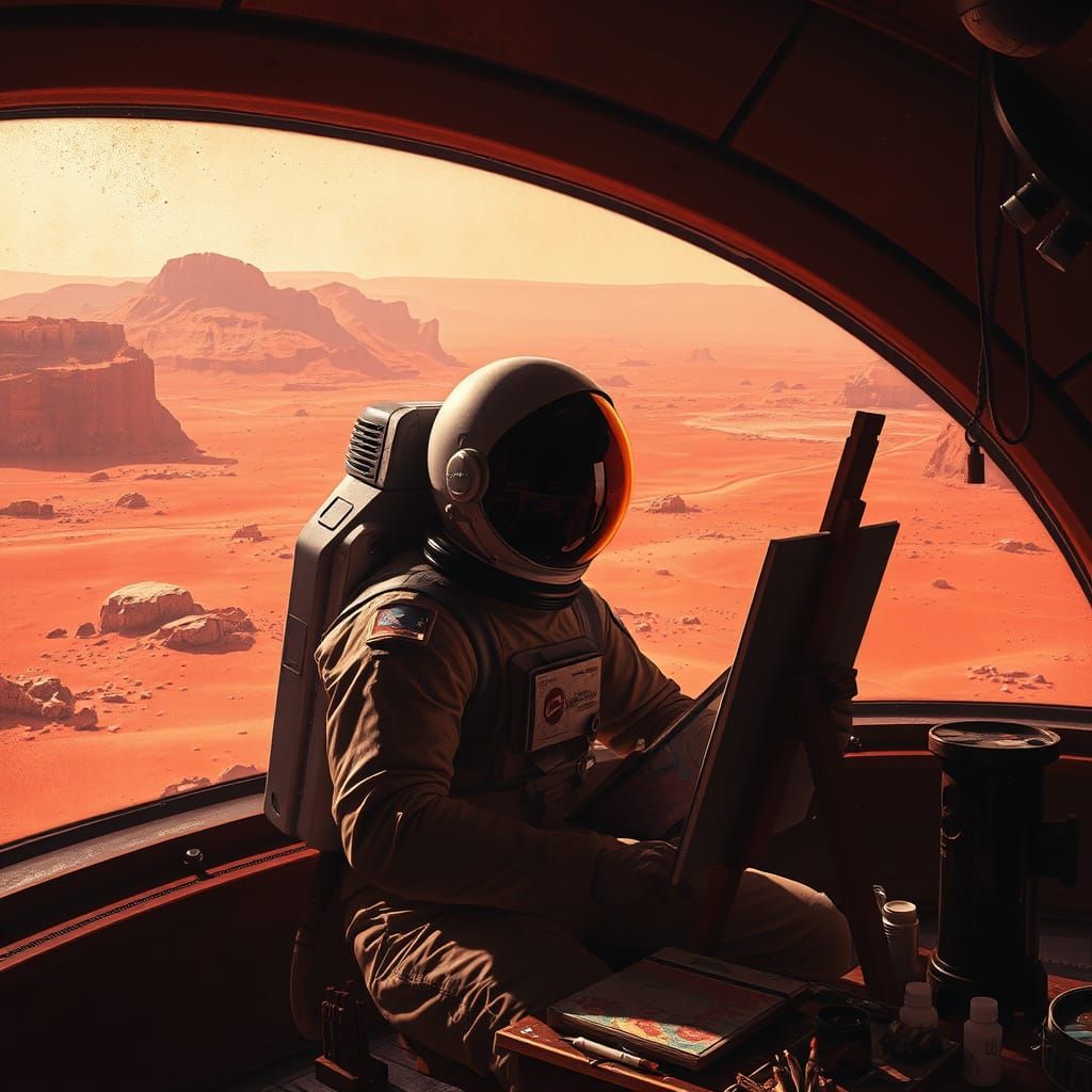 Artist Paints Mars Landscape from Colony Window