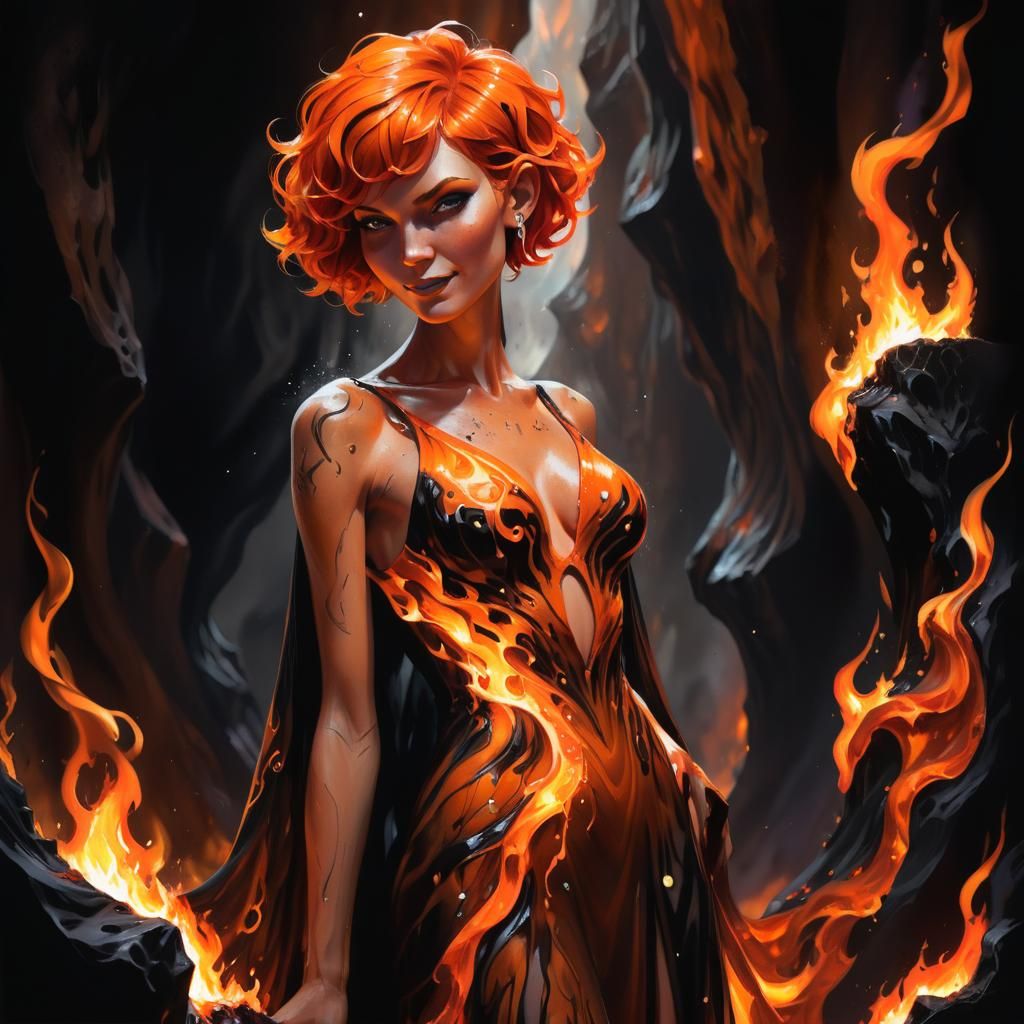 Fire Sorceress Wielding Black Flame: Graffiti Art