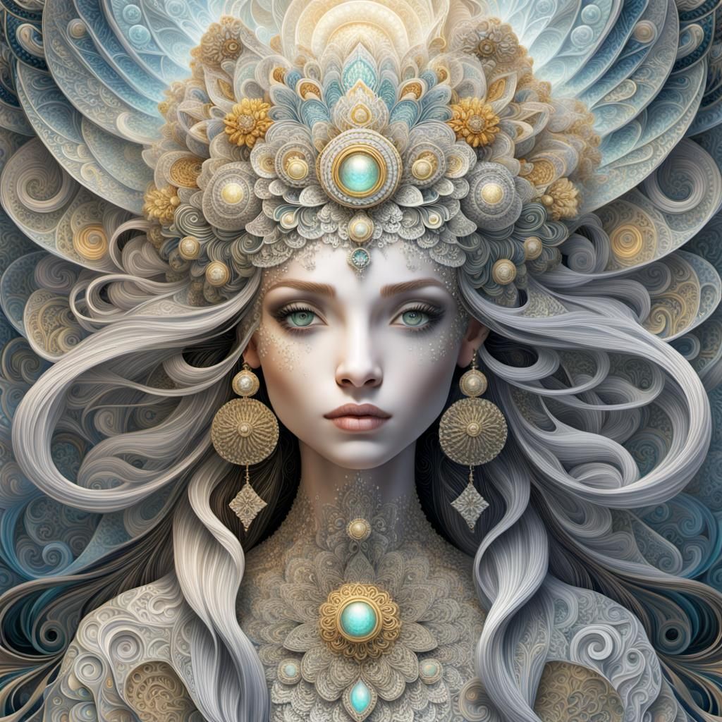 Fractal Lady with Deco Art Headdress in 3D