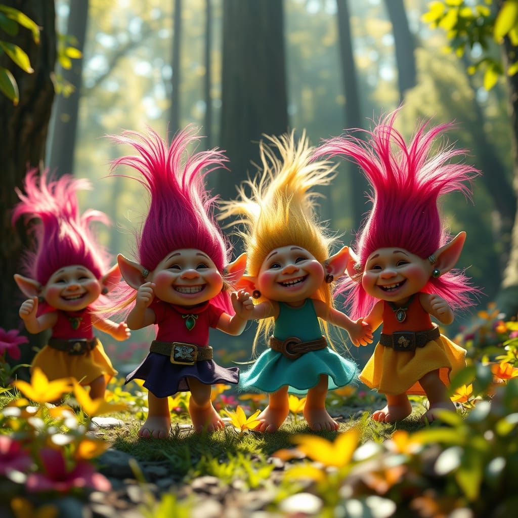 Joyful Trolls Dancing in a Sunny Forest